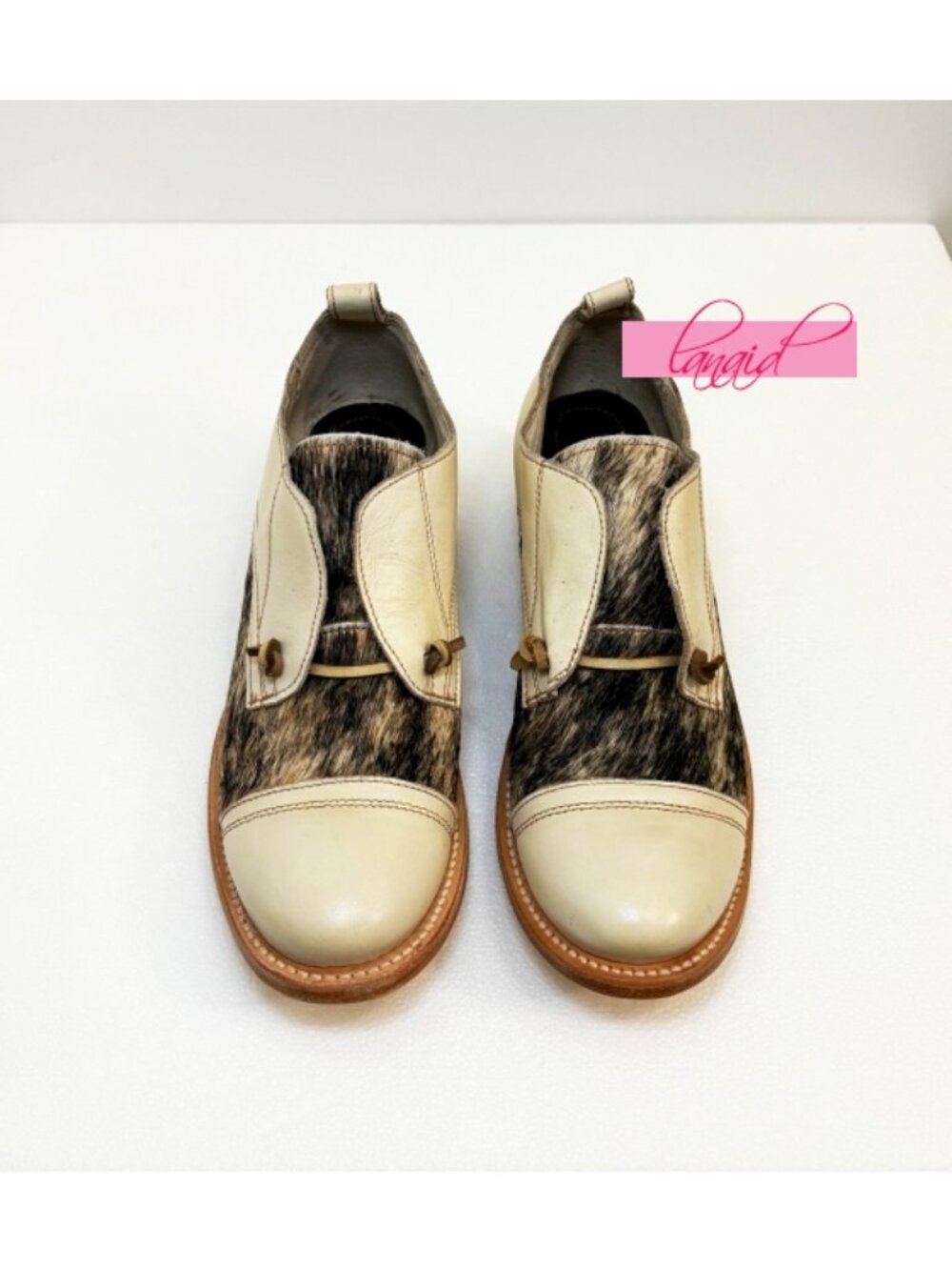 NEW Freebird Mabel White Multi Pony Leather Hair Beige Brown Oxford Flat Loafers - Picture 2 of 11
